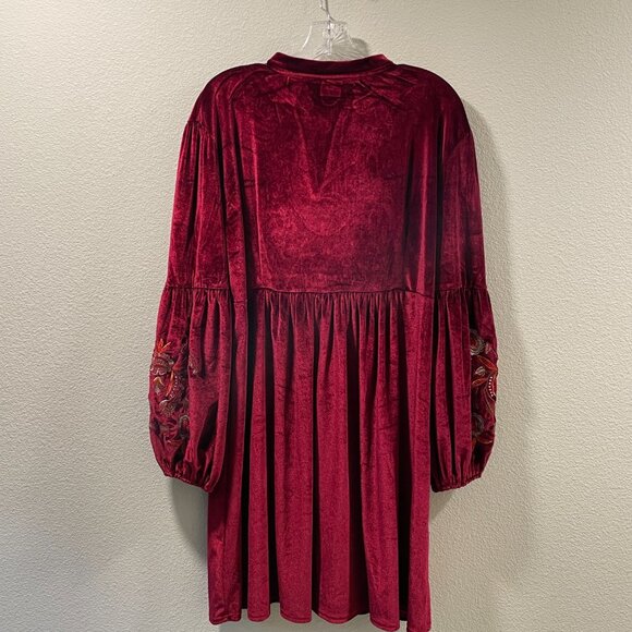 (NEW) ASA FASHION Velvet Embroidered Lantern Sleeve Boho Mini, Deep Red - XXL - Picture 2 of 11